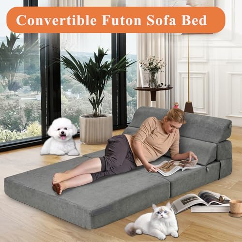 Comfy Folding Sofa Bed Grey Convertible Sleeper Chair Couch M171120