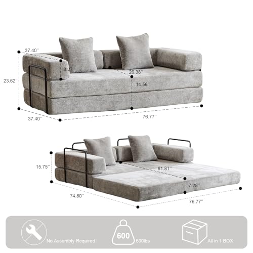 Corduroy Convertible Sleeper Sofa Bed with Pillow, Beige S401207