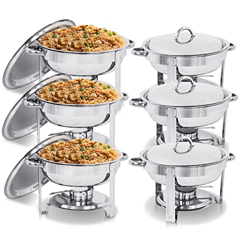 SUPER DEAL Upgraded 5 Qt Full Size Stainless Steel Chafing Dish Set of 2 Pack Round Chafer Buffet Catering Warmer Set w/Food and Water Pan, Lid, Solid Stand and Fuel Holder