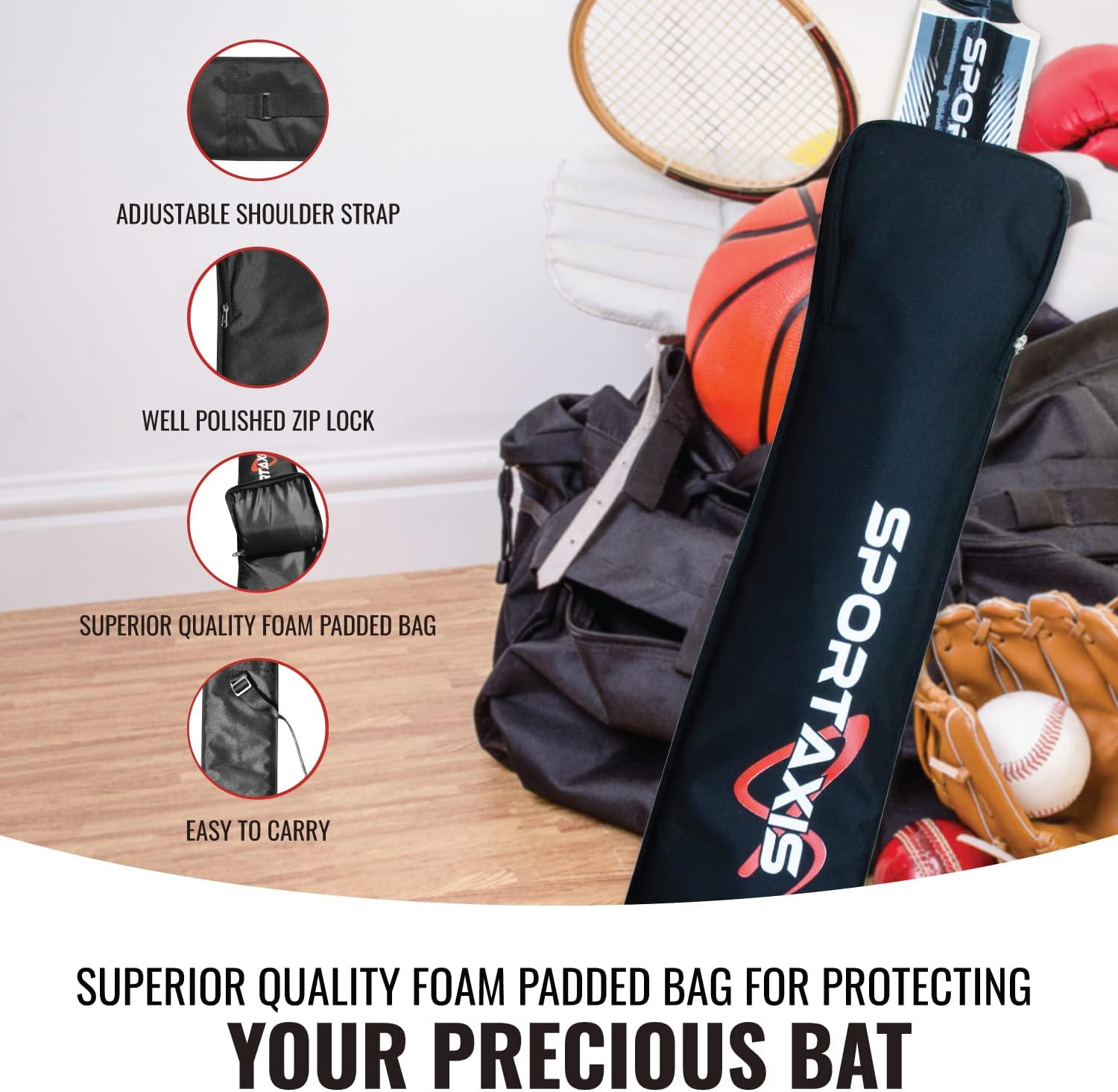 SPORTAXIS Wooden Kashmir Willow Cricket Bat with Foam-Padded Bag T3787