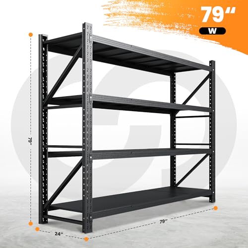 71" W Heavy Duty Steel Garage Shelving, 4-Tier Adjustable Storage Rack, Black C40455