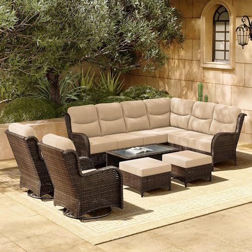 Luxury Patio Furniture Set 7PCS Wicker Conversation Set with Blue Cushions J5390
