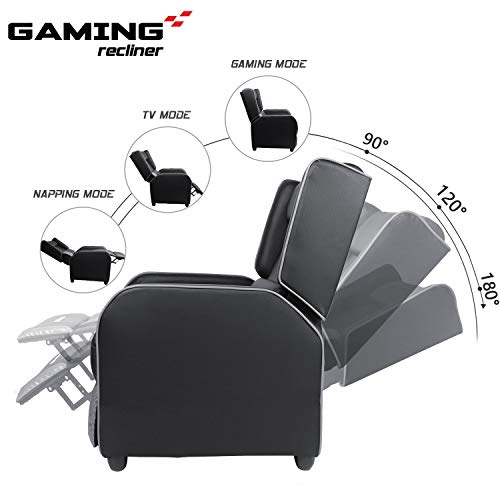 LEMBERI Gaming Recliner Chair PU Leather Ergonomic Racing Style Grey B4055