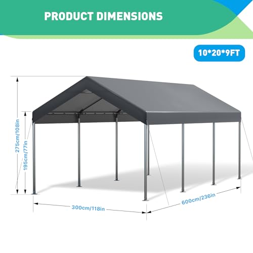 10x20FT Heavy Duty Carport Car Canopy Portable Garage Gray R1808