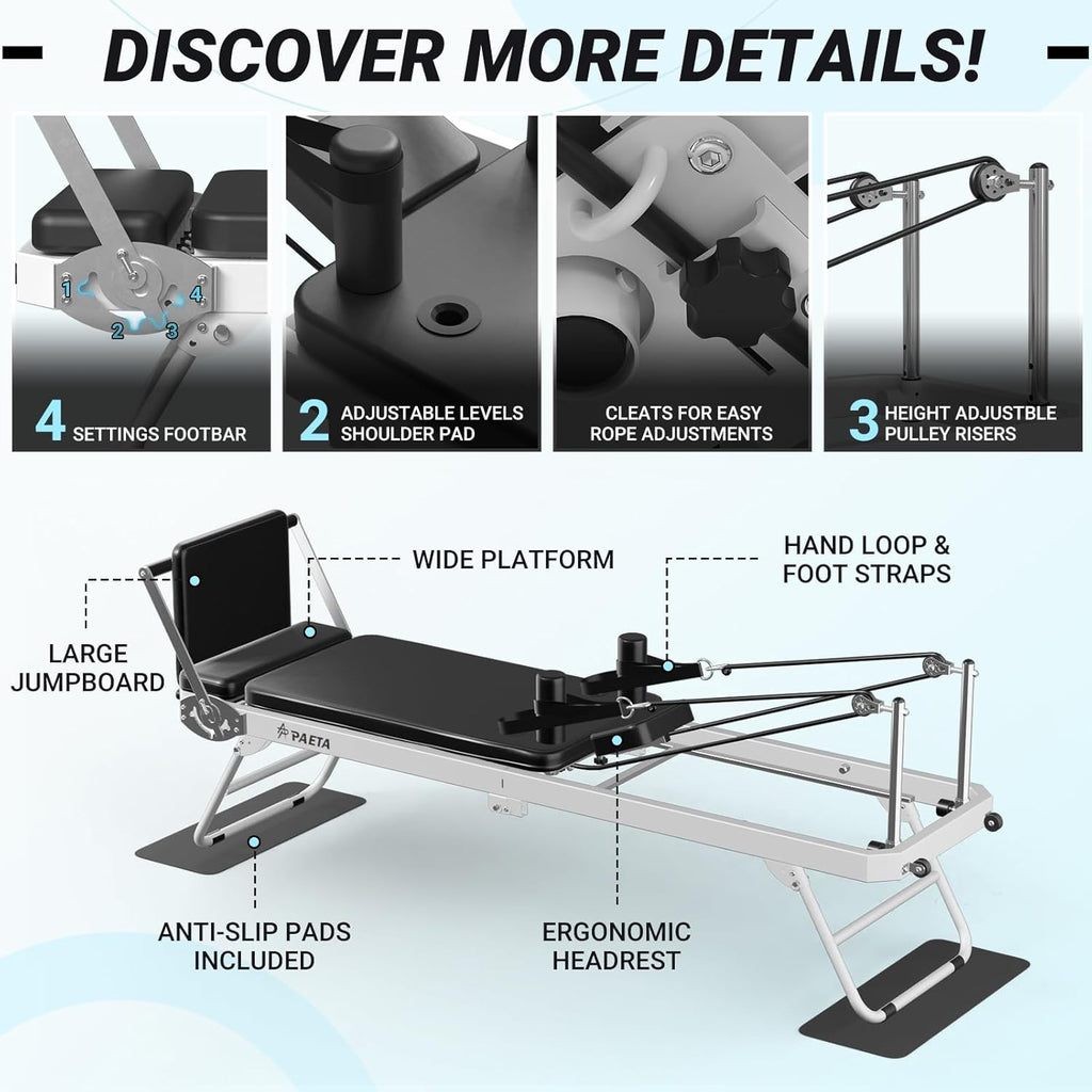 PAETA Foldable Pilates Reformer with Dual Resistance Springs and Cords, 400 LBS Capacity Y2925