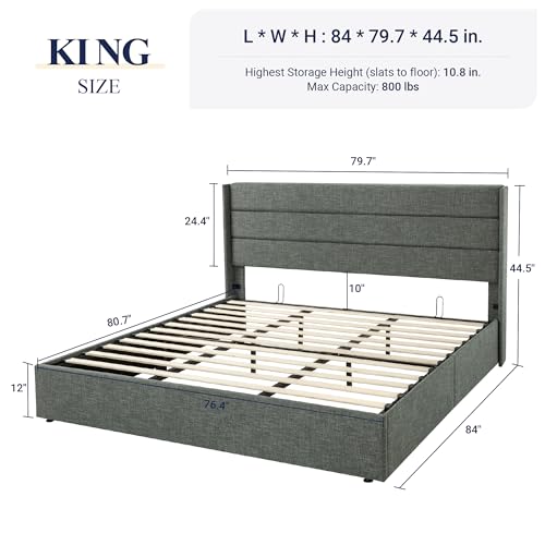 Allewie Full Size Lift Up Storage Bed with Wingback Headboard, Light Beige C85153