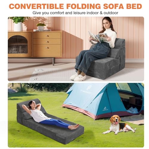 Comfy Folding Sofa Bed Grey Convertible Sleeper Chair Couch M171120
