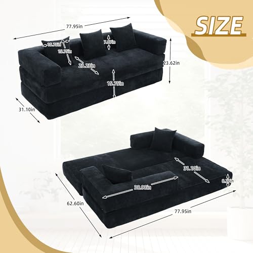 Corduroy Convertible Sleeper Sofa Bed with Pillow, Beige S401207
