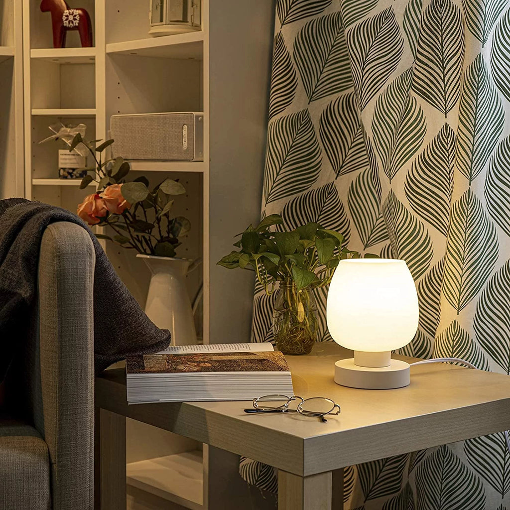 Touch Control Bedside Lamp with Glass Shade, 3-Way Dimmable J488501