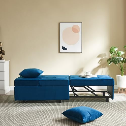 Velvet Convertible Sofa Bed Sleeper Chair with 2 Throw Pillows, Dark Grey U621331