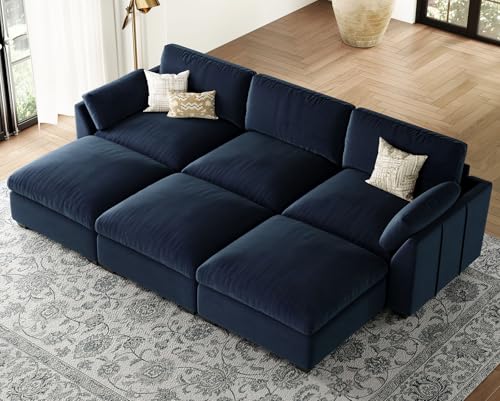 Belffin Extra Large Modular Sectional Sofa, 4-Seater L Shaped Velvet Couch, Black A1471