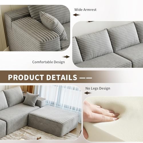Cloud Modular Sectional Sofa with Ottoman, U Shaped, Black M332378