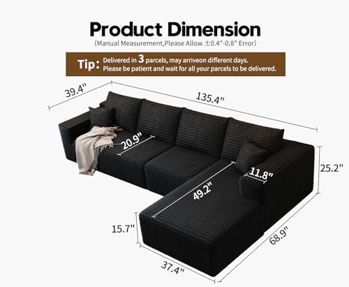 Cloud Modular Sectional Sofa with Ottoman, U Shaped, Black M332378