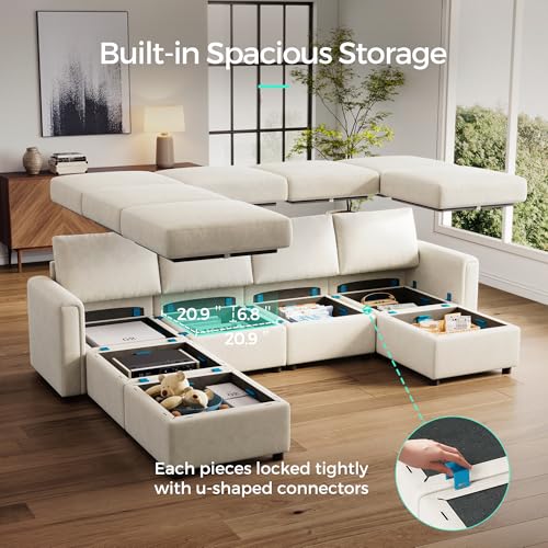 LINSY HOME Modular U Shaped Sectional Sofa with Storage, Blue M8981