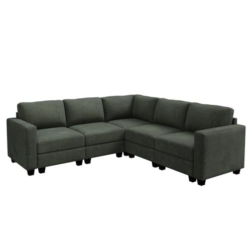 HONBAY Corduroy Modular Sectional Couch with Storage, Dark Gray A586576