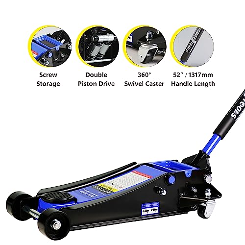 Pvillez Floor Jack, Heavy Duty Hydraulic Low Profile Steel Racing Jack, 2 Ton Capacity Blue H10635