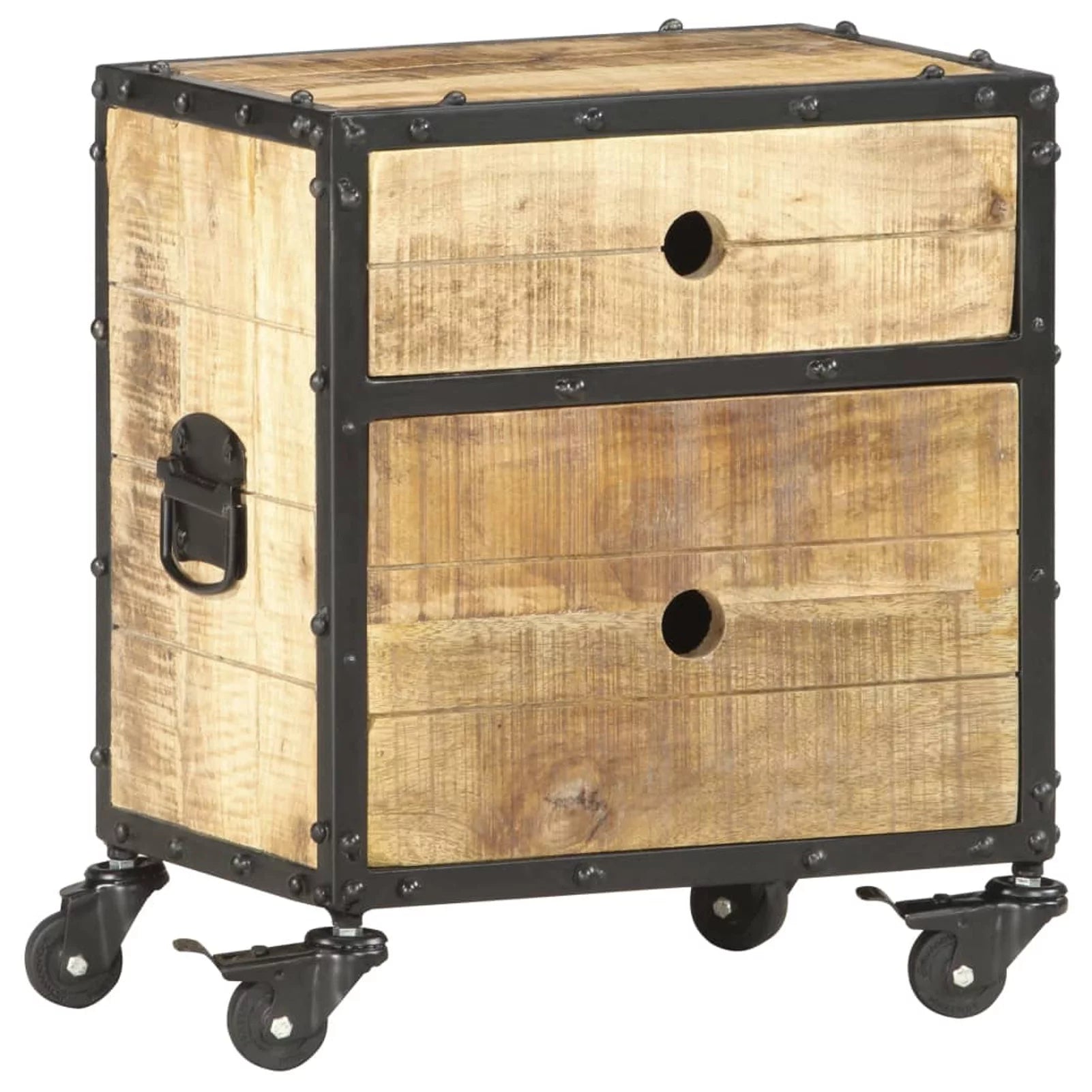 Anself Bedside Cabinet with 2 Drawers and Wheels, Mango Wood Nightstand L250649