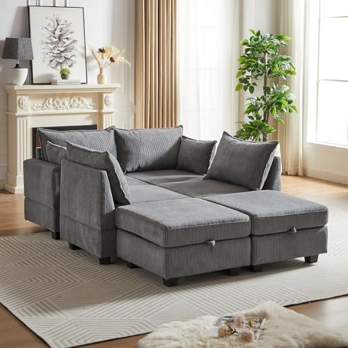Oversized Modular Sectional Sofa with Movable Ottomans, U-Shaped Chenille J2923