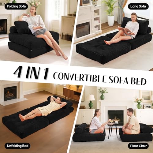 HABUTWAY Folding Sofa Bed Convertible Sleeper Chair with Dual-Pillow, Black D26880