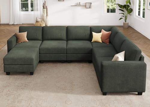HONBAY Corduroy Modular Sectional Couch with Storage, Dark Gray A586576
