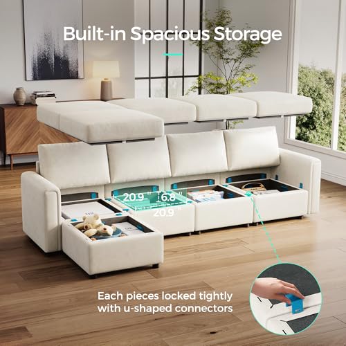 LINSY HOME Modular U Shaped Sectional Sofa with Storage, Blue M8981