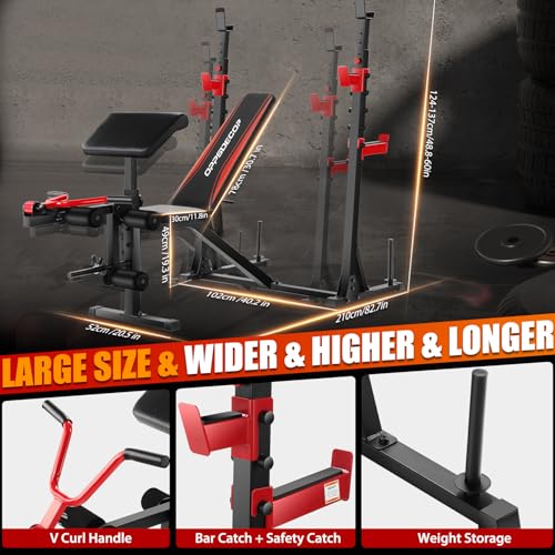 OPPSDECOR Professional Weight Bench Set with Barbell and Squat Rack, 900LBS Heavy Duty for Home Gym I582