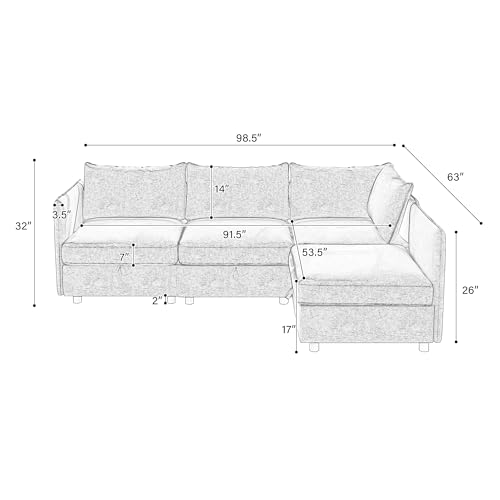 Oversized Modular Sectional Sofa with Movable Ottomans, U-Shaped Chenille J2923