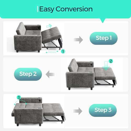 LINSY 3-in-1 Convertible Sofa Bed with Charging Station, Green E504001