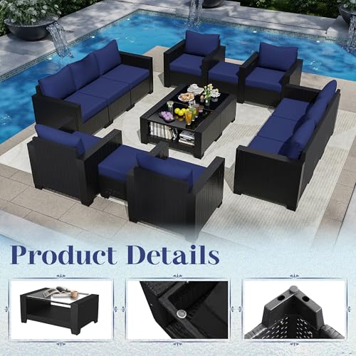 KIGOTY Patio Furniture Set 7 Pieces Outdoor Sectional Sofa with Cushions and Glass Coffee Table B60021
