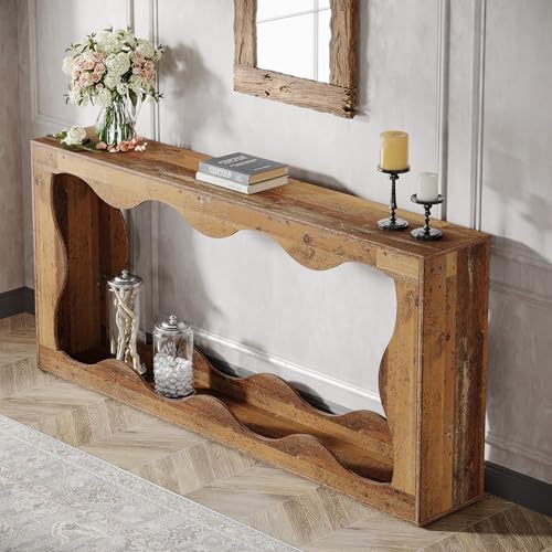 Tribesigns 63 Inches Farmhouse Console Table with Storage, Brown T384