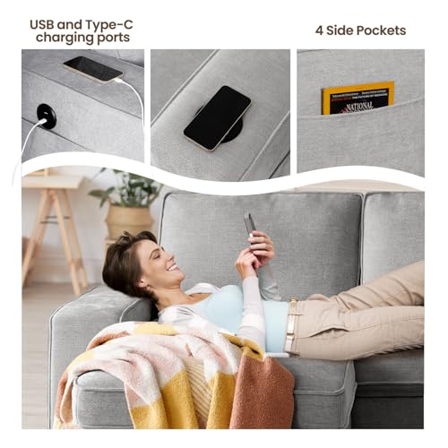 ASHOMELI 99" Convertible Sleeper Sofa Bed L Shaped with Storage Chaise, Gray Z77215