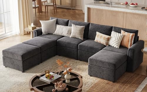 LINSY HOME Modular U Shaped Sectional Sofa with Storage, Blue M8981