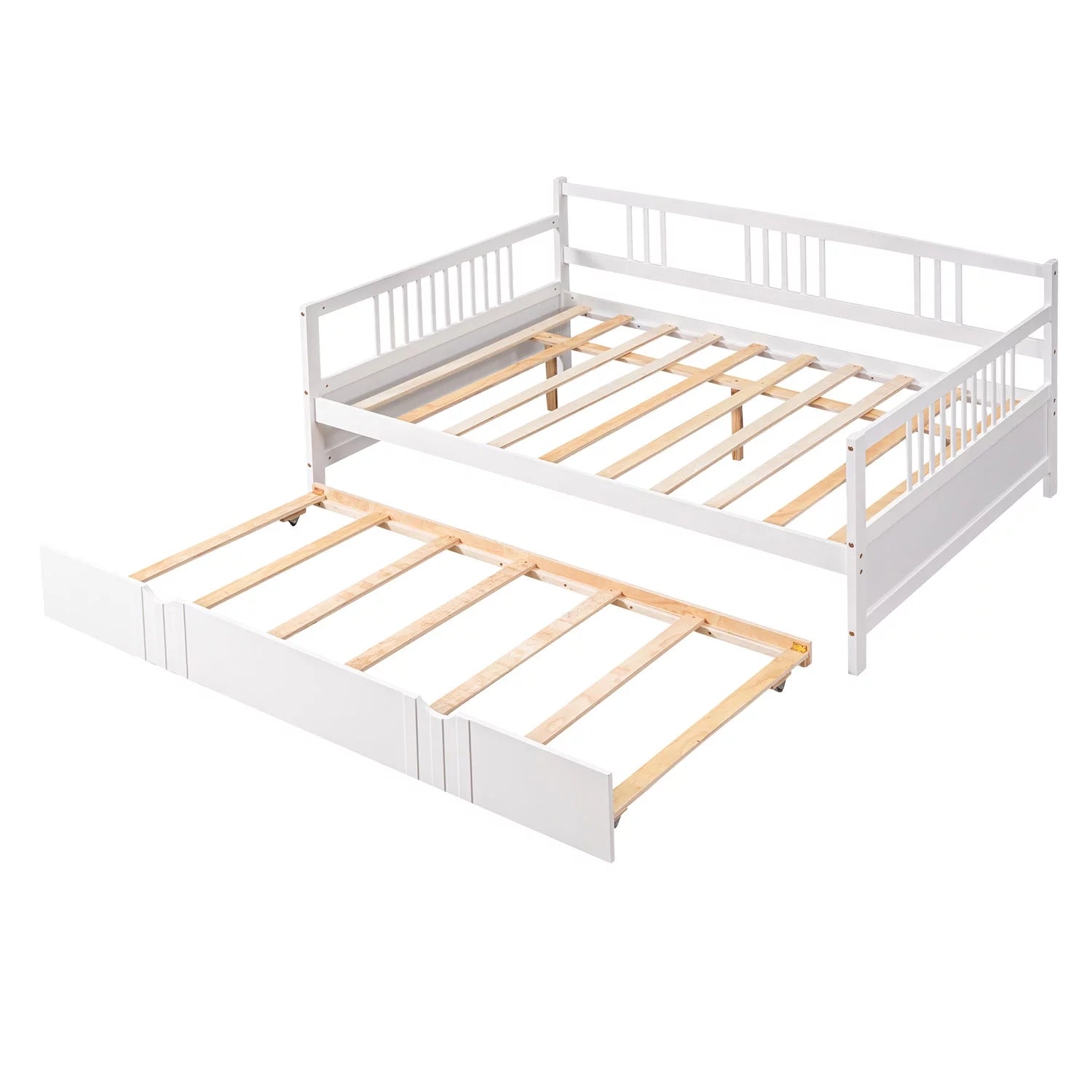 Royard Oaktree Full Size Daybed with Twin Trundle Bed Wood Sofa Bed, White G846237