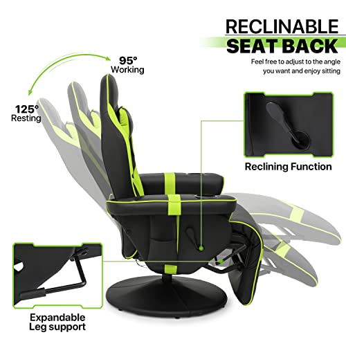 Magshion Massage Gaming Recliner Chair, 360° Swivel PU Leather, Green L9553