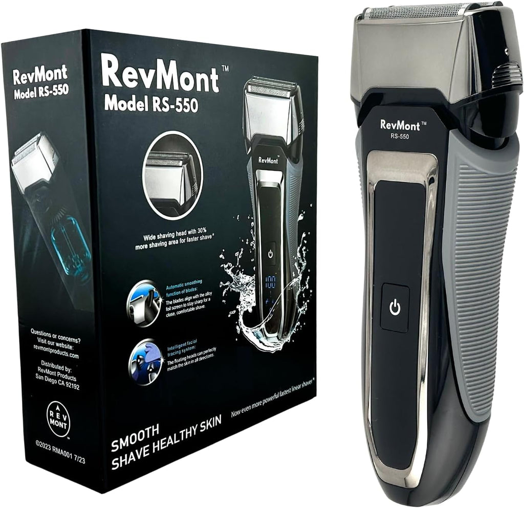 RS-550 Electric Shaver, Rechargeable Electric Razor for Men, IPX7 Waterproof, Wet or Dry Shaving, LED Display Shows Minutes, Removable Top, Pivoting Head