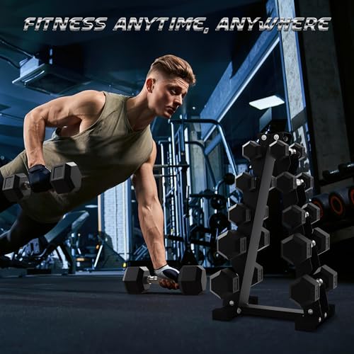 BalanceFrom Rubber Coated Hex Dumbbell Set with Storage Rack R8486