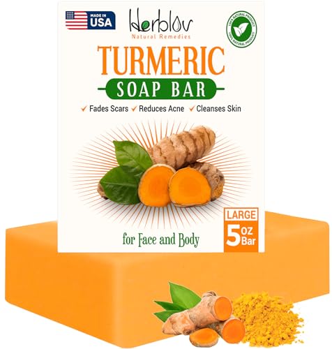 Natural Turmeric Soap Bar for Face & Body – Turmeric Skin Brightening Soap for Dark Spots, Intimate Areas, Underarms – Turmeric Face Wash Reduces Acne, Fades Scars & Cleanses Skin – 5oz Made in USA…