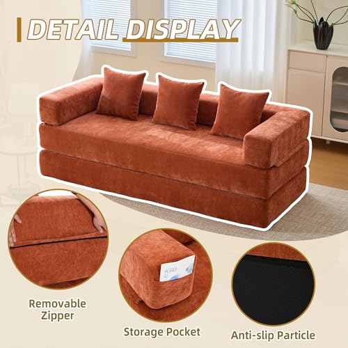 Corduroy Convertible Sleeper Sofa Bed with Pillow, Beige S401207