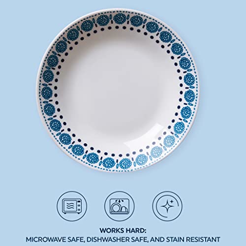 Corelle MilkGlass 4-Piece 8.5" Pasta Bowl Plate Set, Azure Medallion J73416