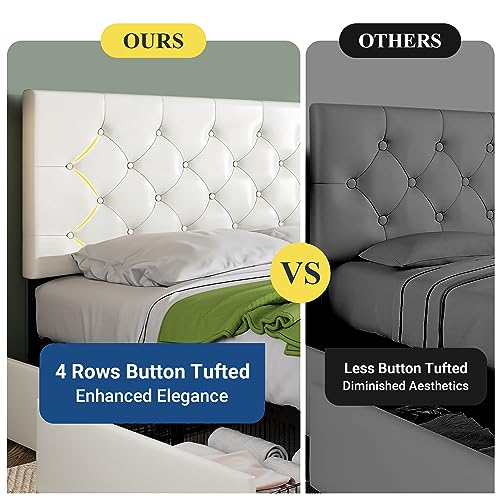 Allewie Upholstered Queen Platform Bed Frame with 4 Drawers and Headboard, Light Grey A922