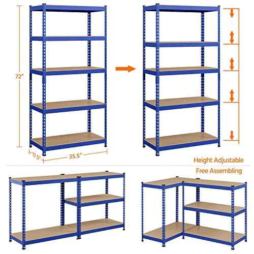Yaheetech 5-Tier Heavy Duty Garage Shelving Unit, Adjustable Metal Storage Rack, Blue J339478