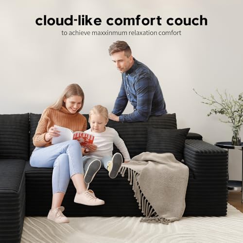Cloud Modular Sectional Sofa with Ottoman, U Shaped, Black M332378