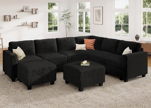 HONBAY Corduroy Modular Sectional Couch with Storage, Dark Gray A586576
