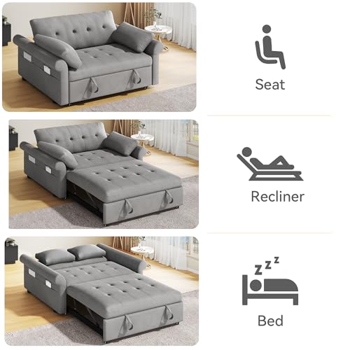 DWVO Sleeper Sofa Bed 3-in-1 Convertible Couch with Pullout Bed, 55'' Loveseat, Blue Gray D26733