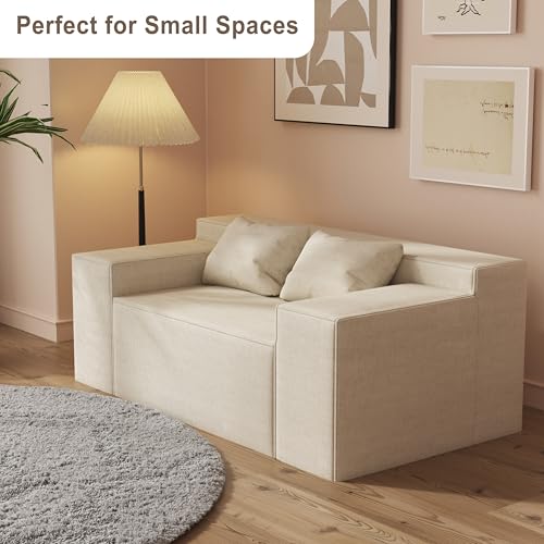 Modern Loveseat Sofa Couch in a Box with 2 Pillows, Cat-Scratch Resistant Linen, Grey F539394