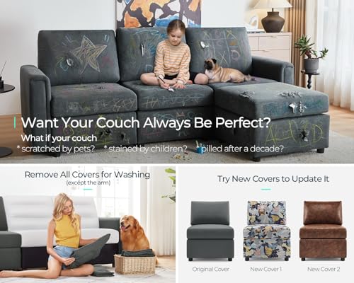 LINSY HOME Modular U Shaped Sectional Sofa with Storage, Blue M8981