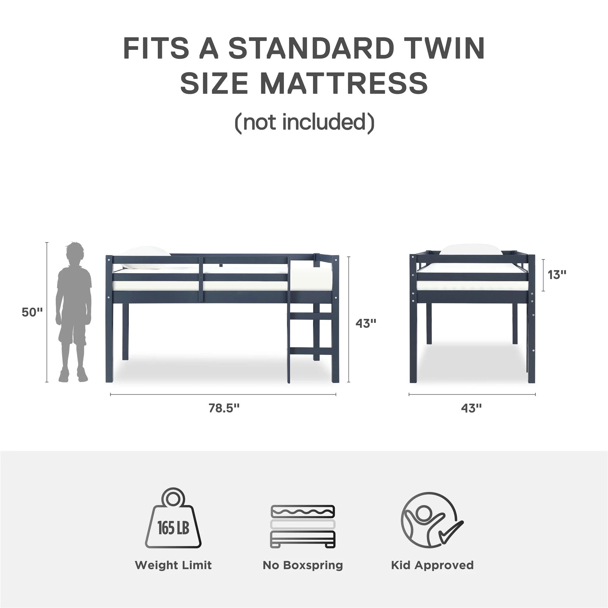 DHP Benson Junior Twin Loft Bed, Blue A41957