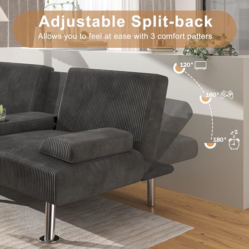 Shahoo Modern Linen Upholstered Convertible Futon Sofa Bed with Removable Armrests M32266
