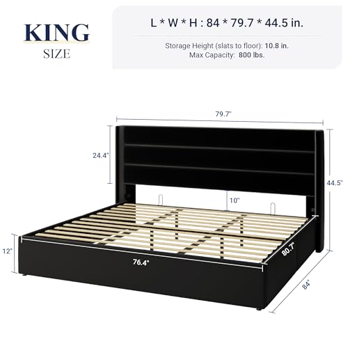 Allewie Full Size Lift Up Storage Bed with Wingback Headboard, Light Beige C85153