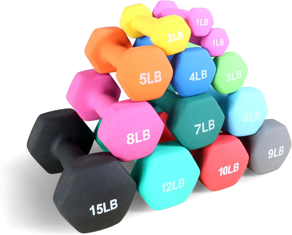 Signature Fitness Set of 2 Neoprene Dumbbell Hand Weights, Anti-Slip, Hex Shape, 10-Pound Pair H25195